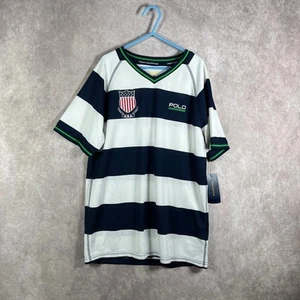 Ralph Lauren T-Shirt Boys Medium 10-12 Blue White Striped Short Sleeve USA NEW  - Picture 1 of 12