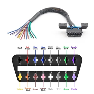 30cm 16pin Diagnostic Universal OBD2 Female Connector to Open OBD Cable Plug < - Foto 1 di 6