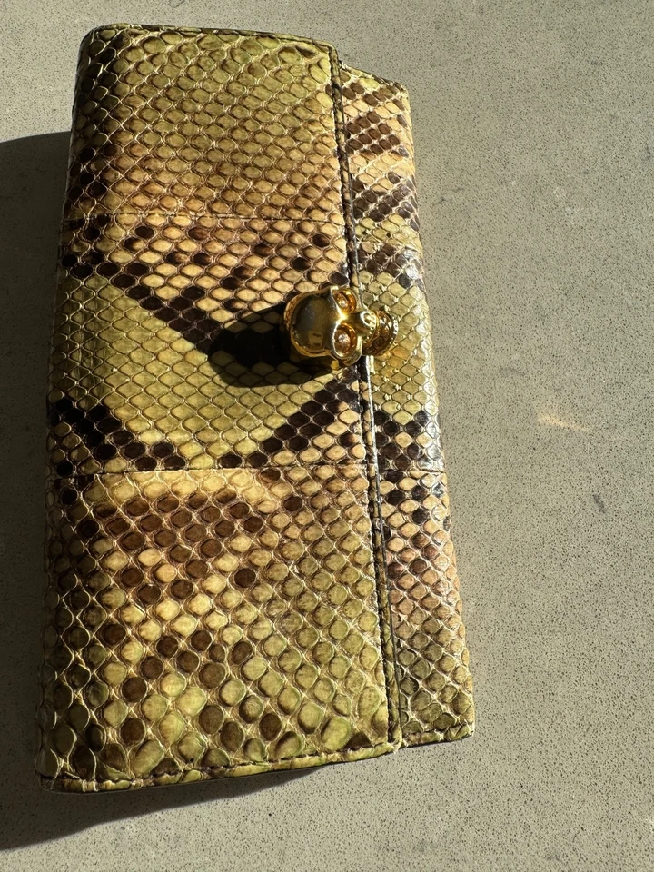 Tres Chic Alexander McQueen Snake Leather Wallet with Skull clasp  - Image 1 of 4