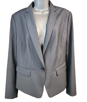 Ann Taylor Women's 14 Black Pinstripe Wool Blend Skirt Suit Blazer Career Preppy - Image 1 of 4