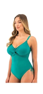 Fantasie Ottawa Twist Front Swimsuit UK 32E Underwired Bright Jade Green  - Image 1 of 4