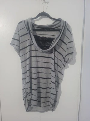 Deb Glitter Silver And Black Stripped Top With Lace 3x - Image 1 of 4
