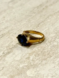 Vintage goldfarbener Ring Gr. 8 Saphir CZ Blautopas Sterlingsilber 925 Nachlass Edelstein - Bild 1 von 17