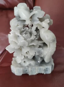 A Beautiful Antique Chinese Hand Carved Jade Flowers and Bird Hard Stone, 16cm - Picture 1 of 7