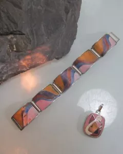 Armband 70er Jahre Silber Emaille + Anhänger Silber Emaille (199) - Bild 1 von 4