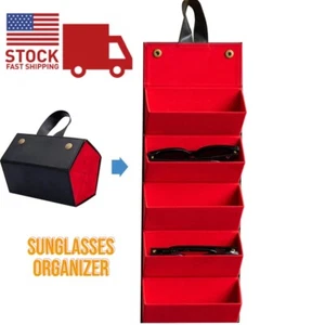 Multiple Travel Sunglasses Organizer Case - PU Leather Hanging Foldable Eyegl... - Picture 1 of 16