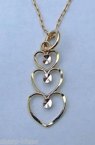 Ladies Triple Graduating Hearts Pendant - 10K Yellow & White Gold - Picture 1 of 4