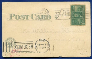 1904 ST LOUIS WORLD'S FAIR Corner Palace & Fair Stamp cancel Postcard - Picture 1 of 2