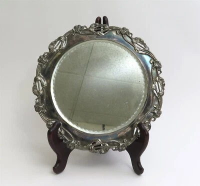 Antigo Apollo Silver Company 855-8 placa quádrupla espelho planalto 10,5" diâmetro - Imagem 1 de 4