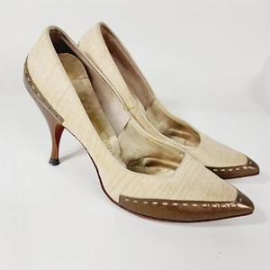 Vintage QualiCraft Beige Pointed Toe Pumps Heels Size 6.5 B - Picture 1 of 10