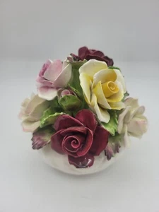 Vintage Aynsley England Fine Bone China Flower Basket Bouquet Red Yellow Pink - Picture 1 of 12