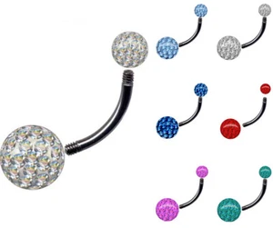 PIERCINGO® SET EPOXY BALL DOUBLE KRISTALL ZIRKONIA TITAN BAUCHNABEL BANANE - Picture 1 of 18