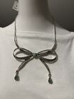 $58 BETSEY JOHNSON BLUE SILVER TONE BOW NECKLACE BF1A