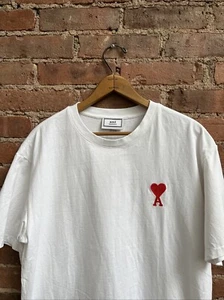 Ami Paris Mens T Shirt, Sz Large, Oversized La Coeur Embroidery - Picture 1 of 9