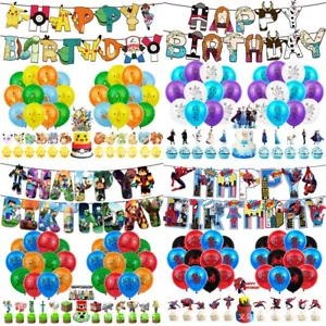 Cartoon/Game Birthday Party Set Banner Balloons Cake/Cupcake Toppers Buy 1 Get 1 - Picture 1 of 47