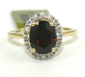 Natural Oval Red Garnet & Diamond Halo Solitaire Ring 14k Yellow Gold 2.48Ct - Picture 1 of 4