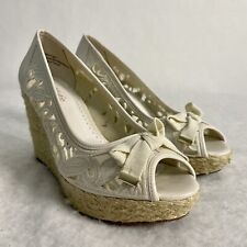 Kelly & Katie Women’s Espadrille Cream Lace Wedges with Front Bow Sz 8