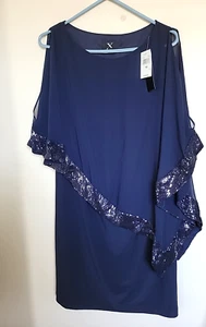 X By XCAPE Navy Blue Cold Shoulder Party Dress Sequined Neck Women's 10 NEW - Picture 1 of 3