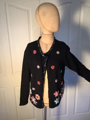 Mujer Blanco Ciervo Negro Botón Frontal Cárdigan Feo Navidad Suéter Talla Grande Foto 1 de 4