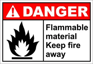 Material inflamable Keep Fire Away Danger OSHA / ANSI ETIQUETA CALCOMANÍA PEGATINA - Imagen 1 de 1