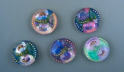 HANDPAINTED LACY GLASS BUTTON BY SUSAN CLARKE - Image 1 of 4
