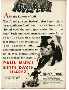 Juarez Paul Muni Bette Davis 1939 Vintage Movie Promo Print Ad - Picture 1 of 1