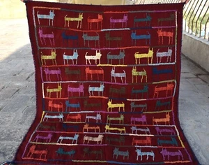 Alfombra Kilim tribal afgana tejida a mano 3x4 alfombra roja de tejido plano de animales pequeños - Imagen 1 de 11