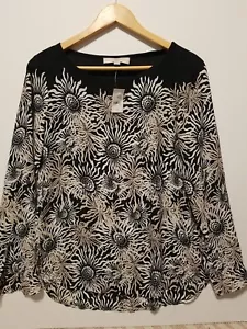 Ann Taylor Loft Women's Black Tan Button Sleeve Floral Top Extra Small NWT - Picture 1 of 7