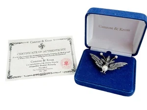 Camrose & Kross JBK Crystal Rhinestone Faux Pearl Bird Brooch Pin w Case and COA - Picture 1 of 5