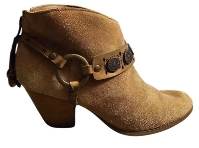 Yellow Box Mandy Suede Western Bootie Women 8M Leather Harness Coastal Cowgirl  - Image 1 of 4