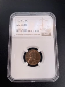1933-D 1C LINCOLN WHEAT CENT ( MS 64 RB ) NGC - Picture 1 of 7
