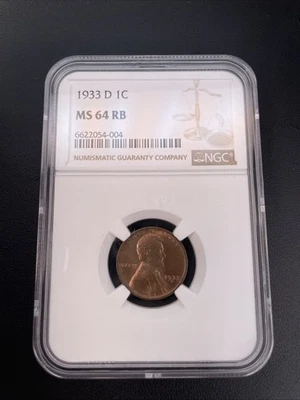 1933-D 1C LINCOLN WHEAT CENT ( MS 64 RB ) NGC - Image 1 of 4