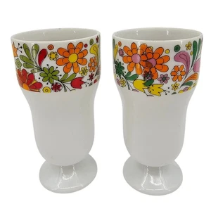Vintage Mid Century 2 PC Floral Parfait Dessert Cups Made in Japan Hippie Boho - Picture 1 of 8