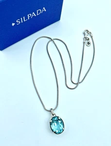 Vintage Silpada .925 Sterling Silver Aqua Blue Glass Pendant Necklace, 19" N2198 - Picture 1 of 9