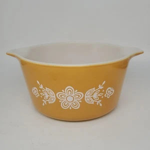 Vintage Pyrex Schmetterling Gold 473-B 1 Quart Auflaufform Blumen 1972 Sehr guter Zustand - Bild 1 von 3