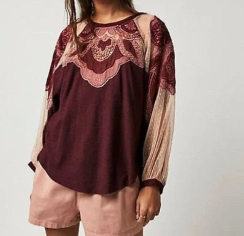 NWOT Free People Toni lace sheer thermal boho romantic feminine whimsical size S - Image 1 of 4