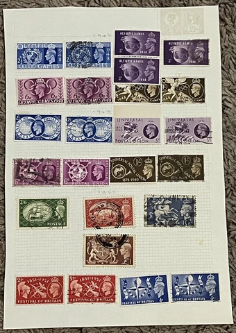1948-1951 BRITAIN KGVI COMMEMORATIVE STAMPS LOT, £1, MINT USED OLYMPICS & MORE Cover