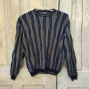 Vintage Wavy Textured Stripe Neutral Shades Wool Blend St. Croix Sweater Size L - Picture 1 of 9