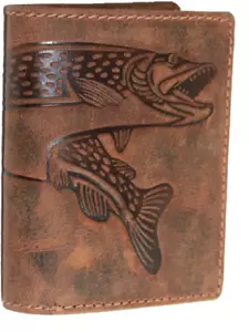 Hecht Fisch Angel Naturleder Geldbörse Büffelleder Minibörse Portmonai RFID/NFC - Bild 1 von 5