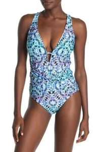 Athena Indigo Essence 1-teiliger Badeanzug mit tiefem V-Ausschnitt neu mit Etikett - Bild 1 von 6