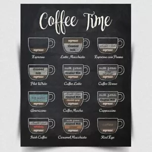 METAL SIGN WALL PLAQUE Coffee TIME Shop Sign MENU Retro style print cafe kitchen - Picture 1 of 4