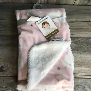 Blankets & Beyond Pink White Clouds Baby Blanket Plush Gray Stars Security Lovey - Picture 1 of 9