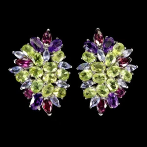 Summer 925 Silver Earrings Oval Peridot Amethyst Garnet Tanzanite Gemstone - Picture 1 of 13