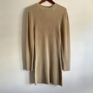O.P On Parks Sz 8 Beige Puff Long Sleeve Knit Jumper Dress Stretch Womens - Picture 1 of 12