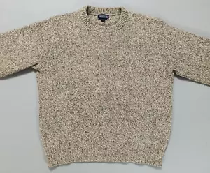 Vintage Mens Large Lands End Oatmeal Wool Pullover Sweater USA Ribbed Knit SOLID - Picture 1 of 13