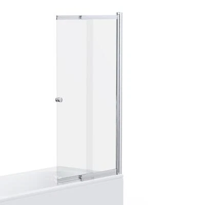 IBATHUK Shower Screen Over Bath Door Sliding Glass Chrome Edges Trim 1400 x 830mm Panel