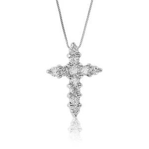 1/4 cttw Diamond Cross Pendant Necklace 14K White Gold 2/5 Inch with 18 Inch - Picture 1 of 5