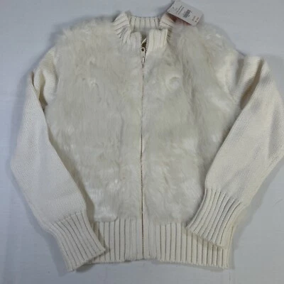 Gymboree Girls Ivory Faux Fur Sweater Jacket Zip Up Size S 5-6 NWT - Image 1 of 4