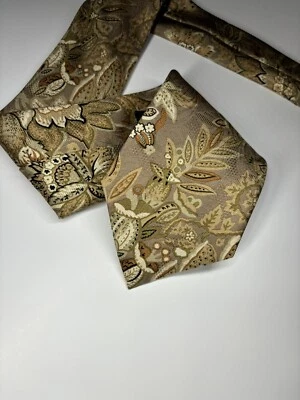 PIERRE CARDIN Mens 100% Silk Floral Tie Brown Abstract Necktie Made In UK - Image 1 of 4