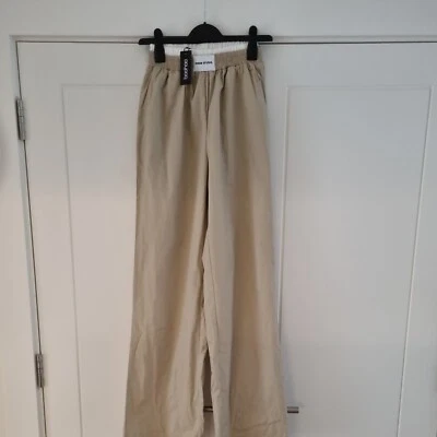 BOOHOO DSGN Contrast Waistband Size 8 Tall Trousers in Beige BNWT - Image 1 of 4